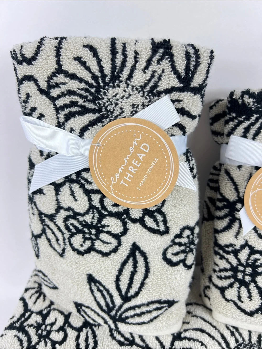 Common Thread Bath Towel Set Luxury Cream Black Floral Soft Cotton 6 Pc NEW